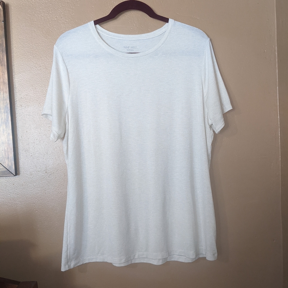 Nine West Cream and Metallic Gold Short sleeve top Women's XL tshirt